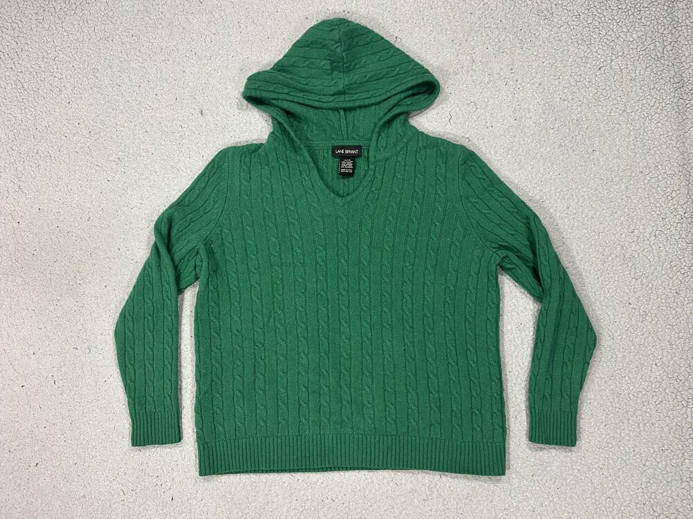 Lane Bryant Sweater Womens Green Hooded Cable Knit Luxury Angora Cashmere Soft
